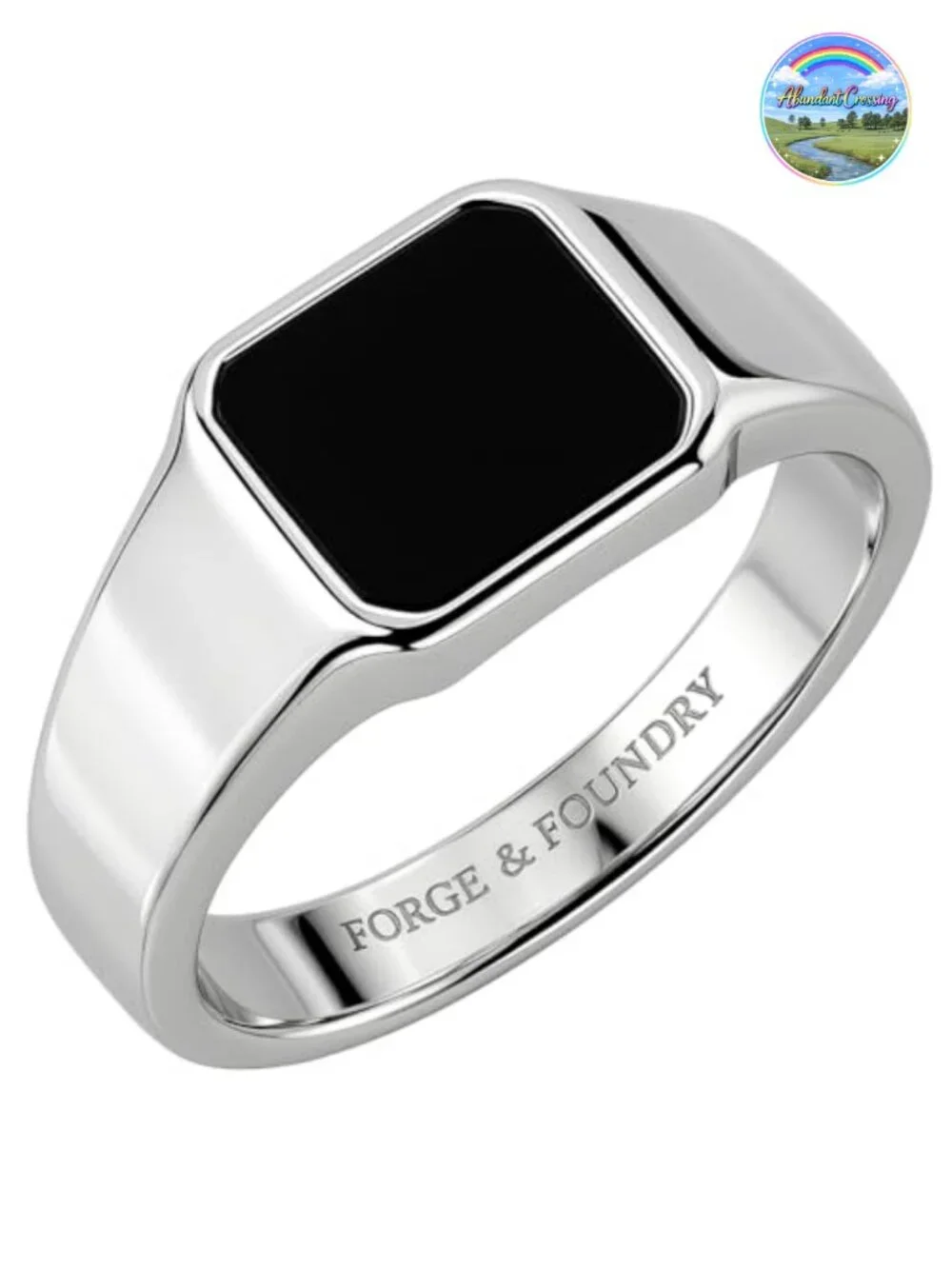Men's Stainless Steel Signet Ring with Onyx - Modern Fashion Ring